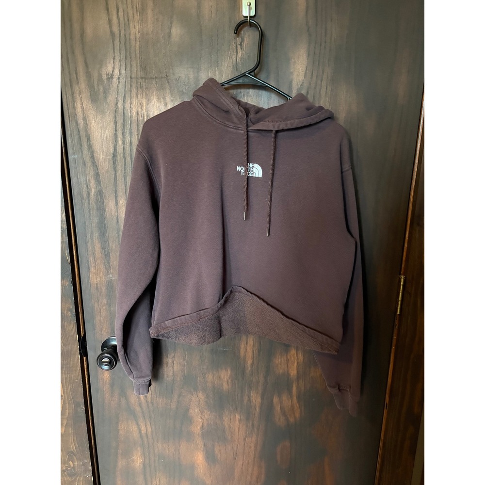 The North Face Womens Brown Cropped Pullover Hoodie Logo Sweatshirt Size Medium